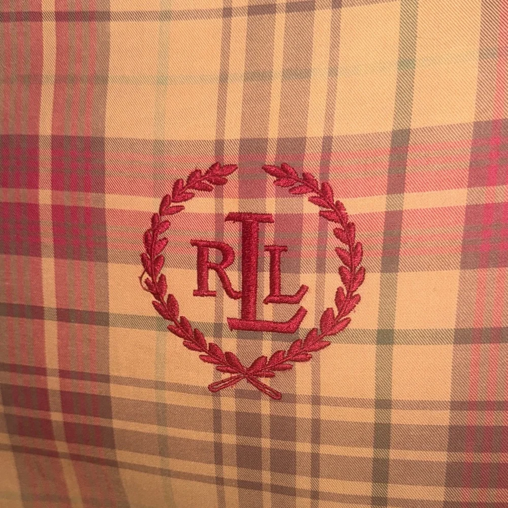 Ralph Lauren  Plaid bed/lounge decor pillows in red and tan. Two pillows.
